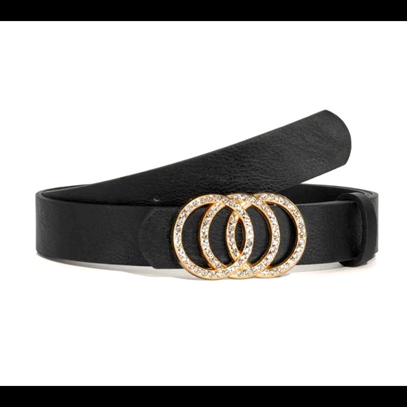 Accessories - Rhinestone Round Buckle Belt With Punch Tool